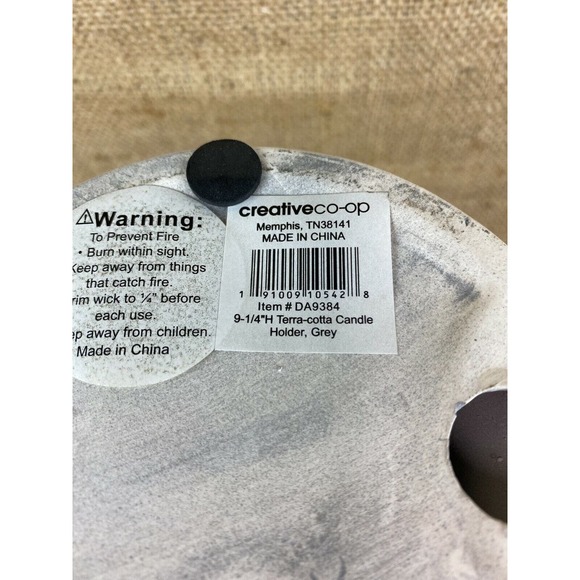 Creative Co-op Terracotta Pillar Candle Holder Gray Green Crackle Glaze - Picture 5 of 7